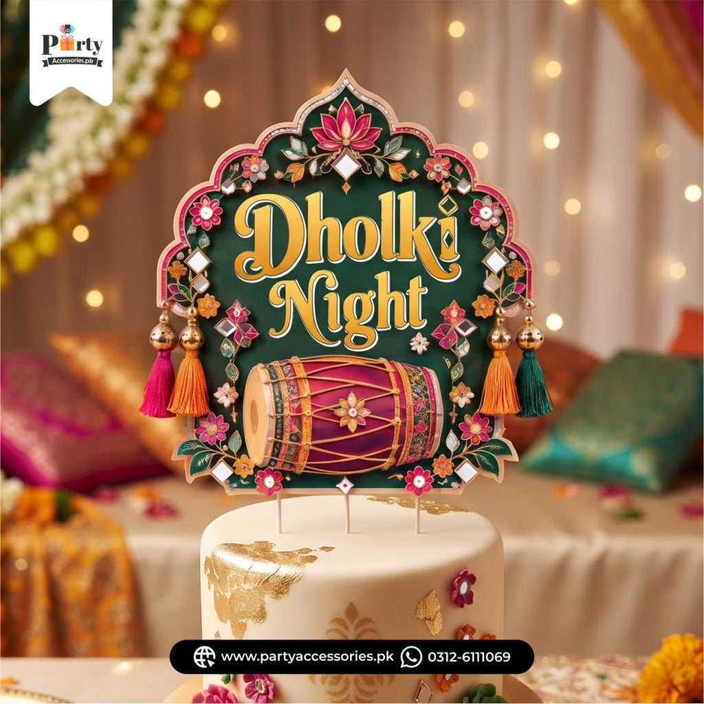 Dholki Night Customized Card Cake Topper for Wedding Cake Decoration