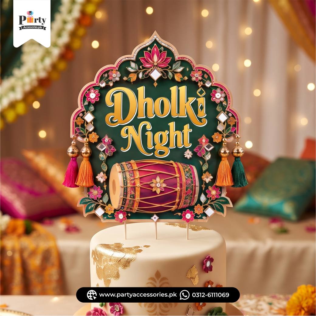 Dholki Night Customized Card Cake Topper for Wedding Cake Decoration