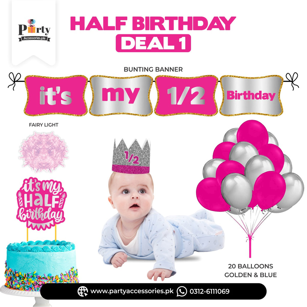 half birthday deal set 1 silver and pink 