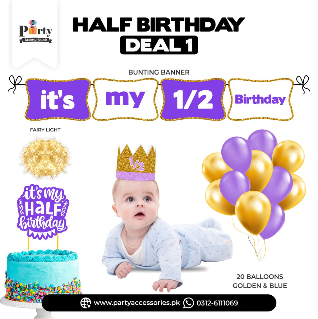 half birthday deal 1 in purple color for birthday girl 