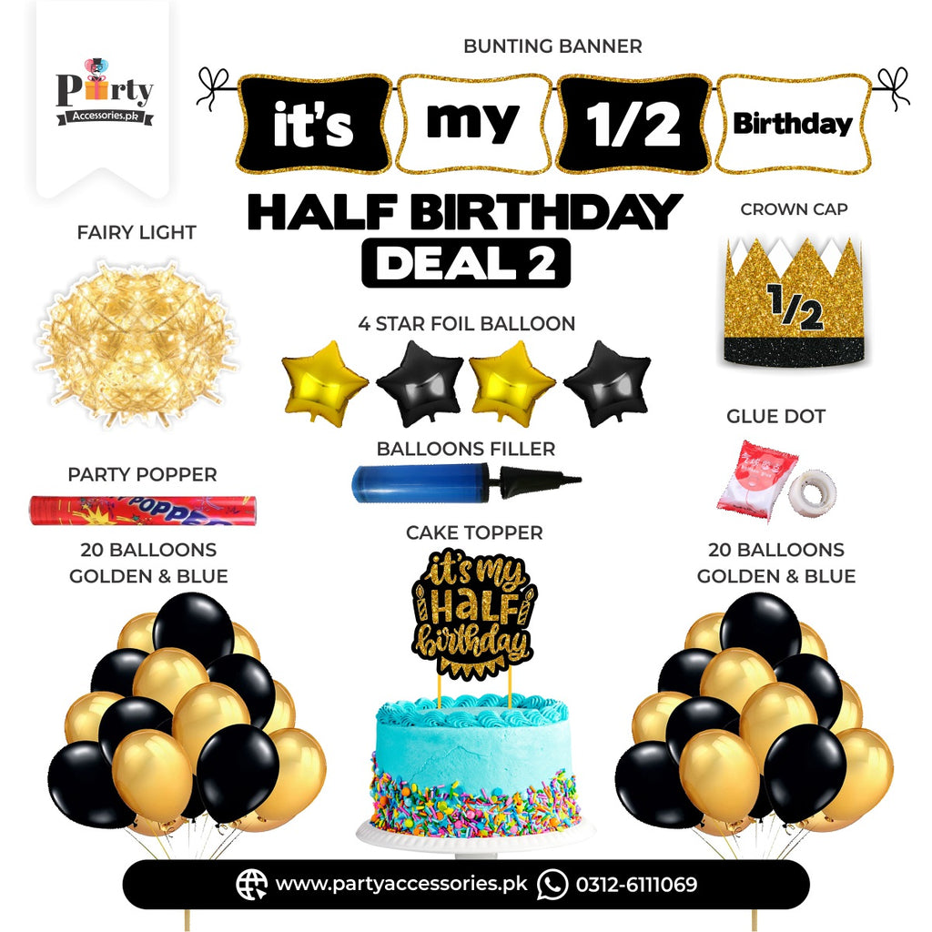 HALF BIRTHDAY BLACK DEAL 2 FOR BIRTHDAY BOY DECORATIONS 