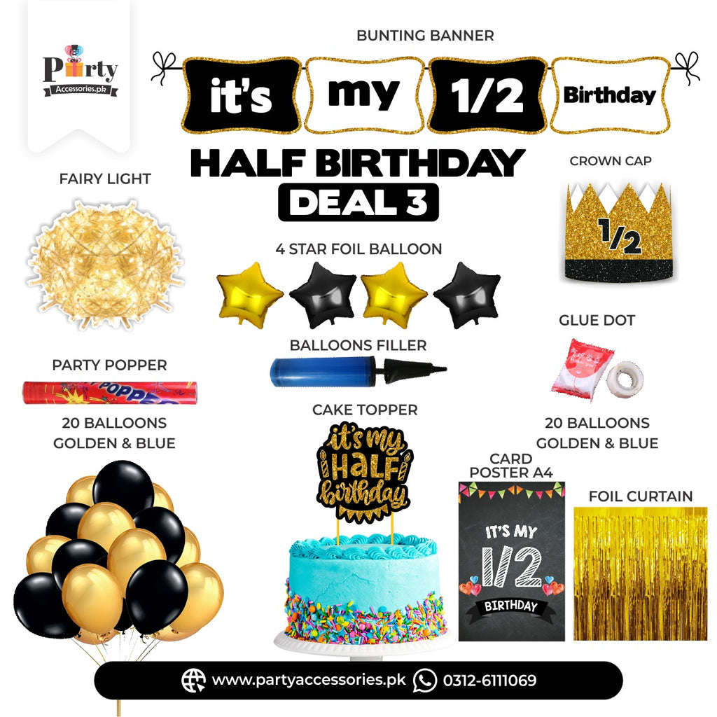 half birthday black deal 3 for birthday boy half year decorations 