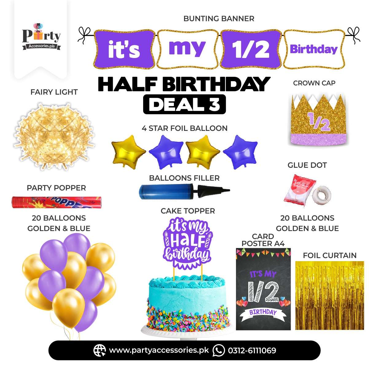 half birthday deal 3 in purple color for baby gilrl decor items 