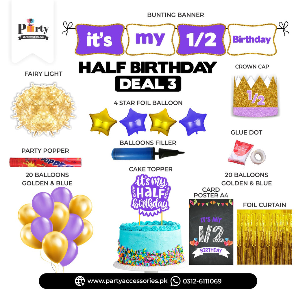 half birthday deal 3 in purple color for baby gilrl decor items 