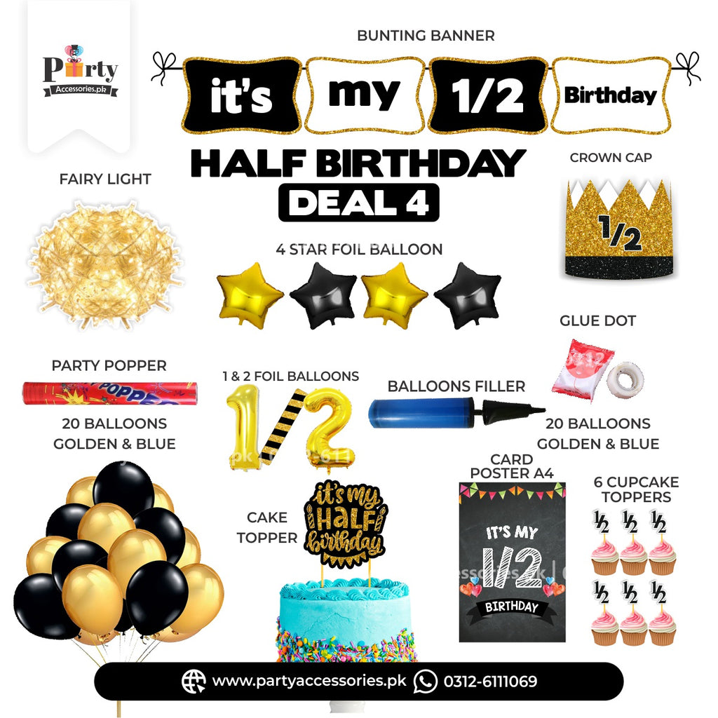 half birthday deal 4 in black and golden color for birthday boy 