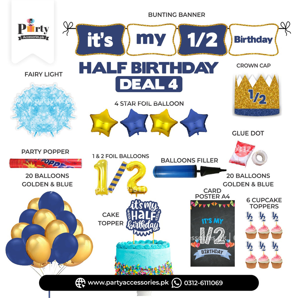 half birthday boy theme birthday party deal 4 decor items in premium deal 