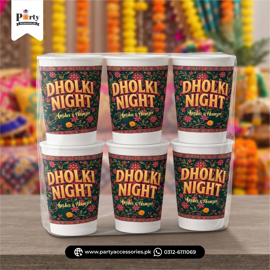 Customized Dholki Night Decoration Disposable Cups with Sticker Labels