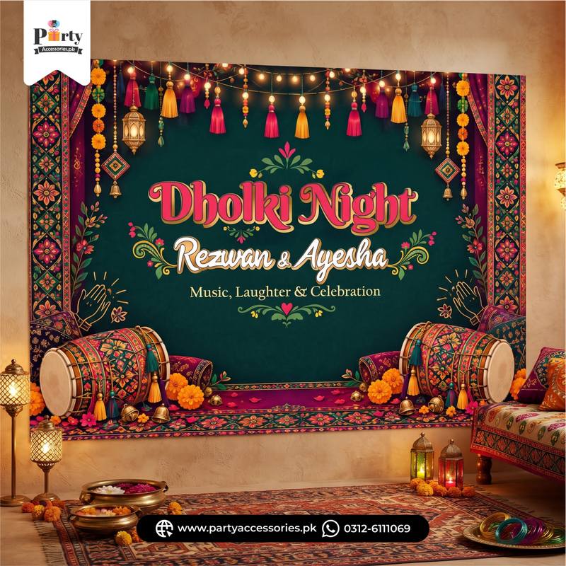 Customized Dholki Night Party Wall Decoration Backdrop