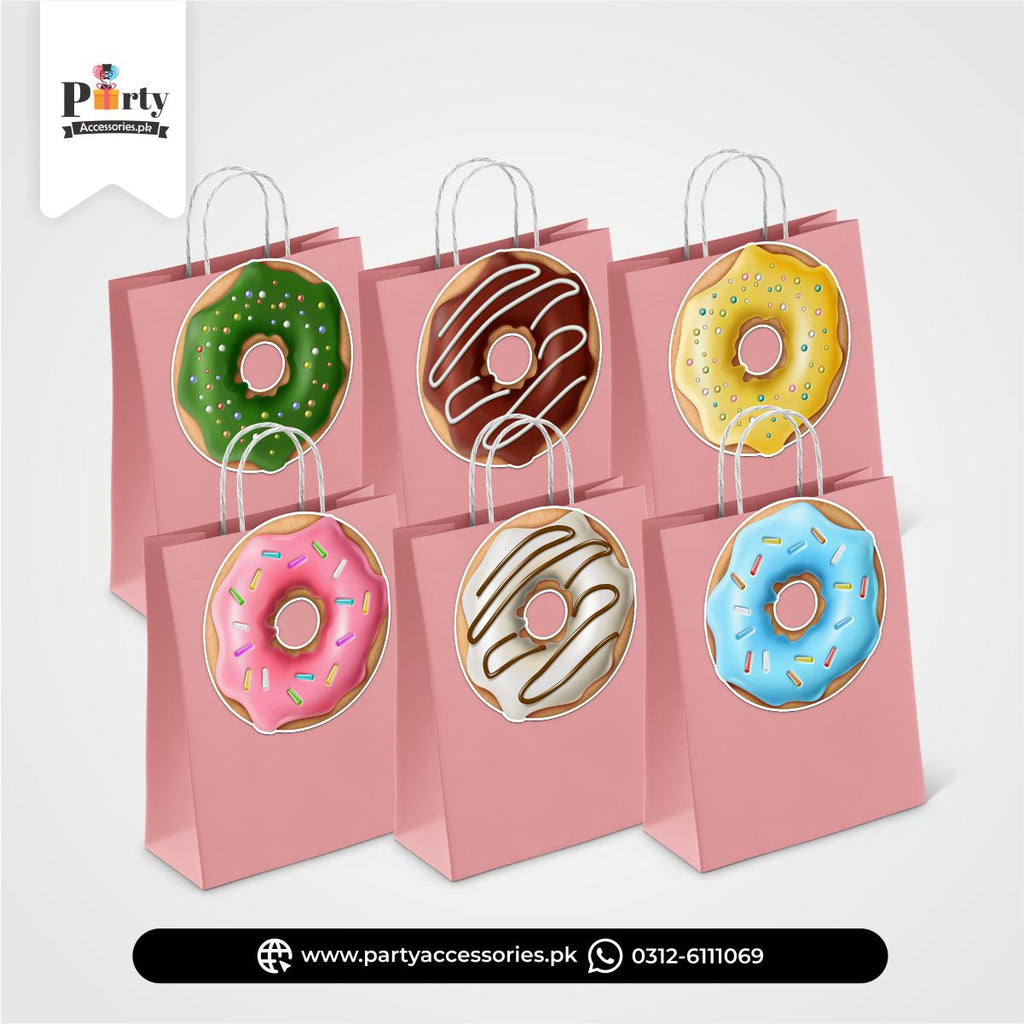 Donuts Theme Birthday Cutout Goody Bags | Premium Party Favors 6 pcs Pack