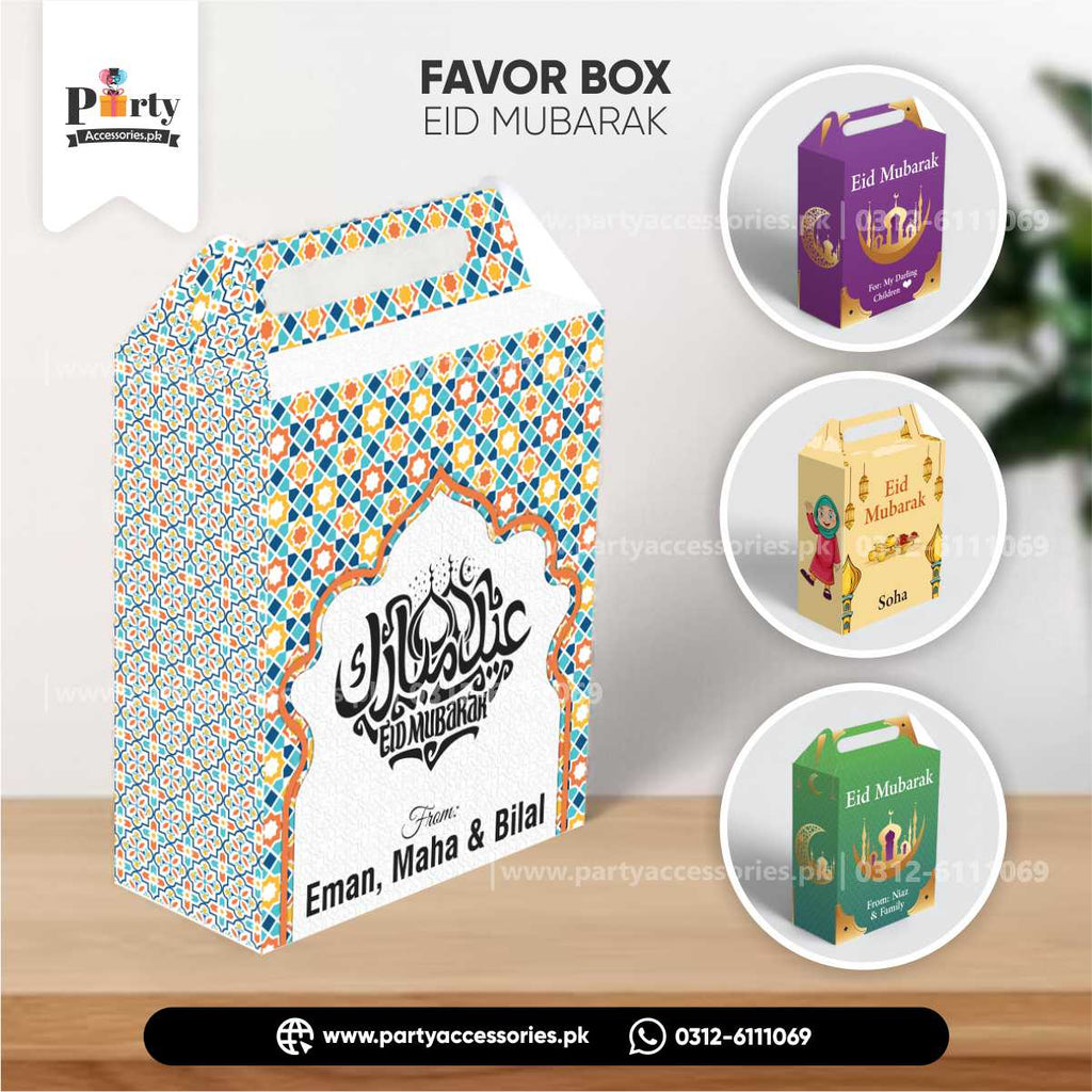 Customized Eid Goody Boxes | Eid Mubarak Favor Boxes in Elegant Color options (Pack of 6)