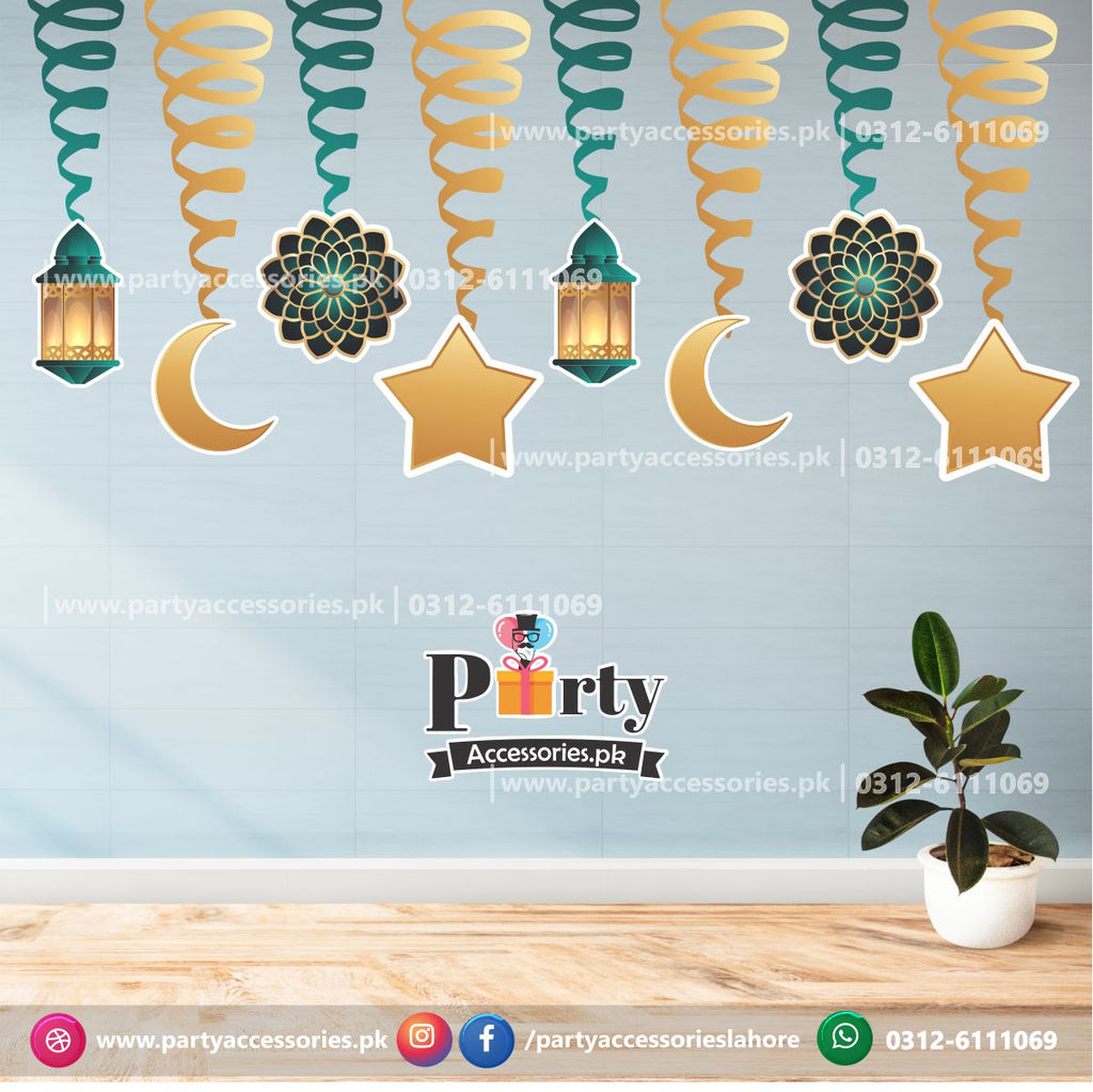 Eid Mubarak text Spiral Hanging swirls decorations