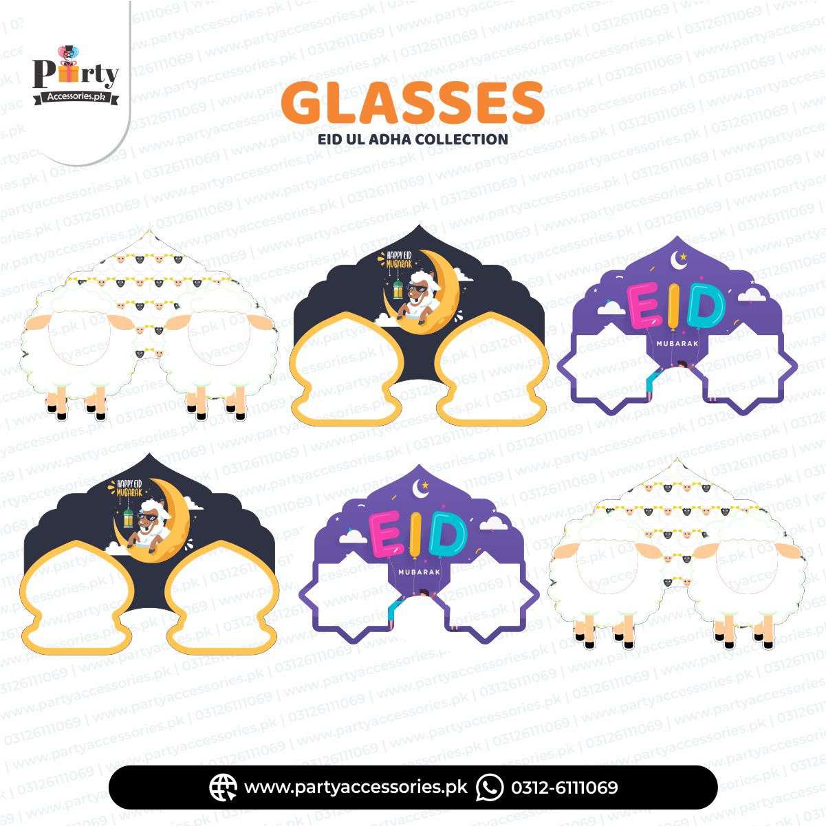 Eid al adha photo props glasses face masks | Pack of 6