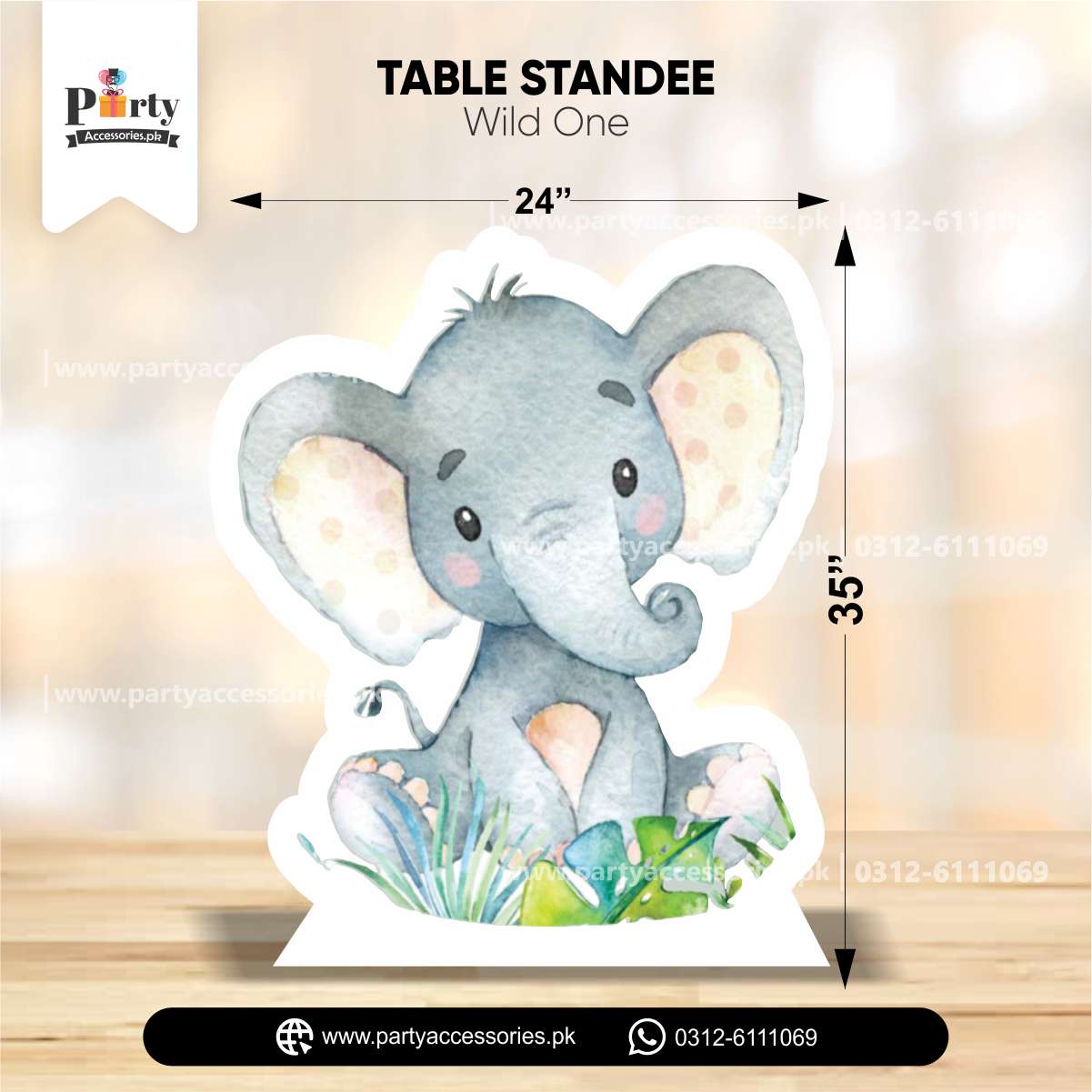 Wild One Theme Elephant Shape Standing Character Cutouts for Birthday Party Decoration