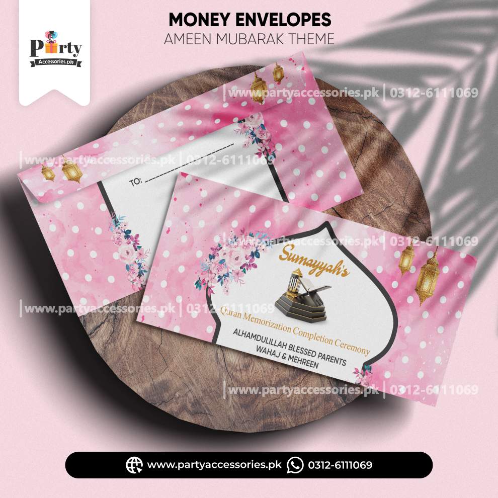 Ameen Mubarak Customized Money Envelops in Pink Color