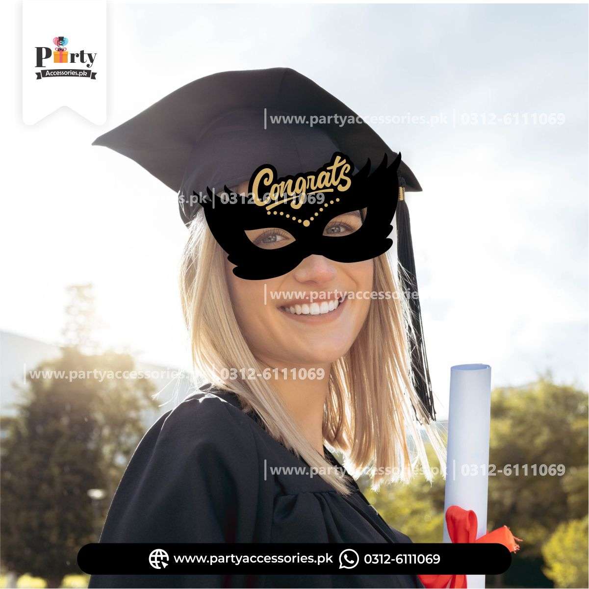 Graduation theme party eye face masks | Pack of 6 pcs