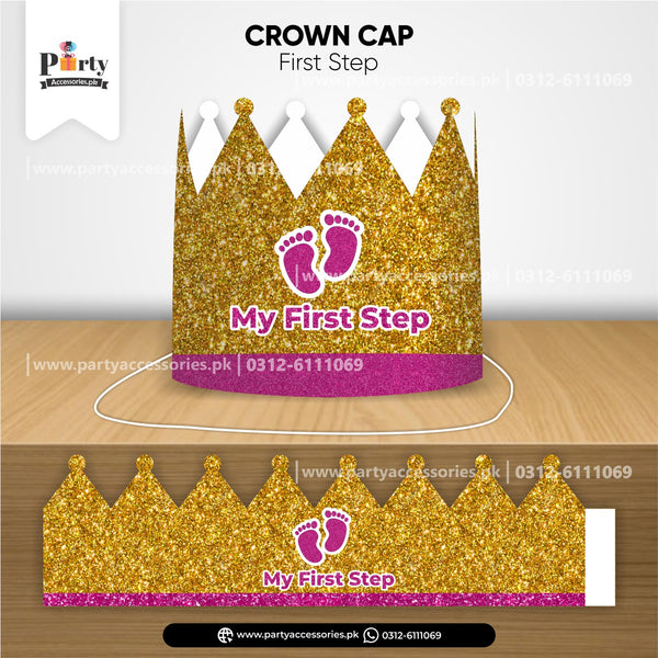 baby's first step card crown cap in pink color 