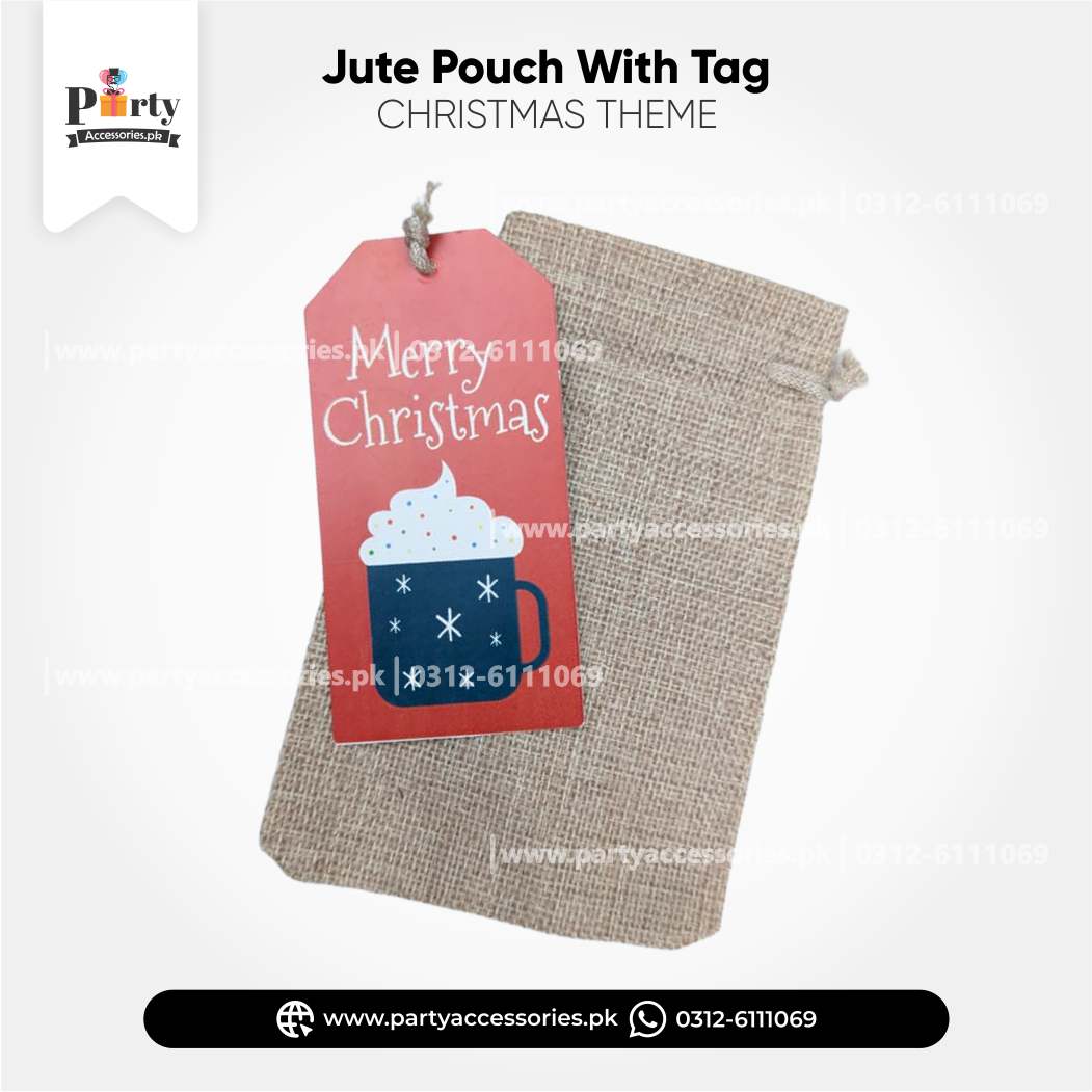Christmas Jute Gift Pouch With Festive Tag 