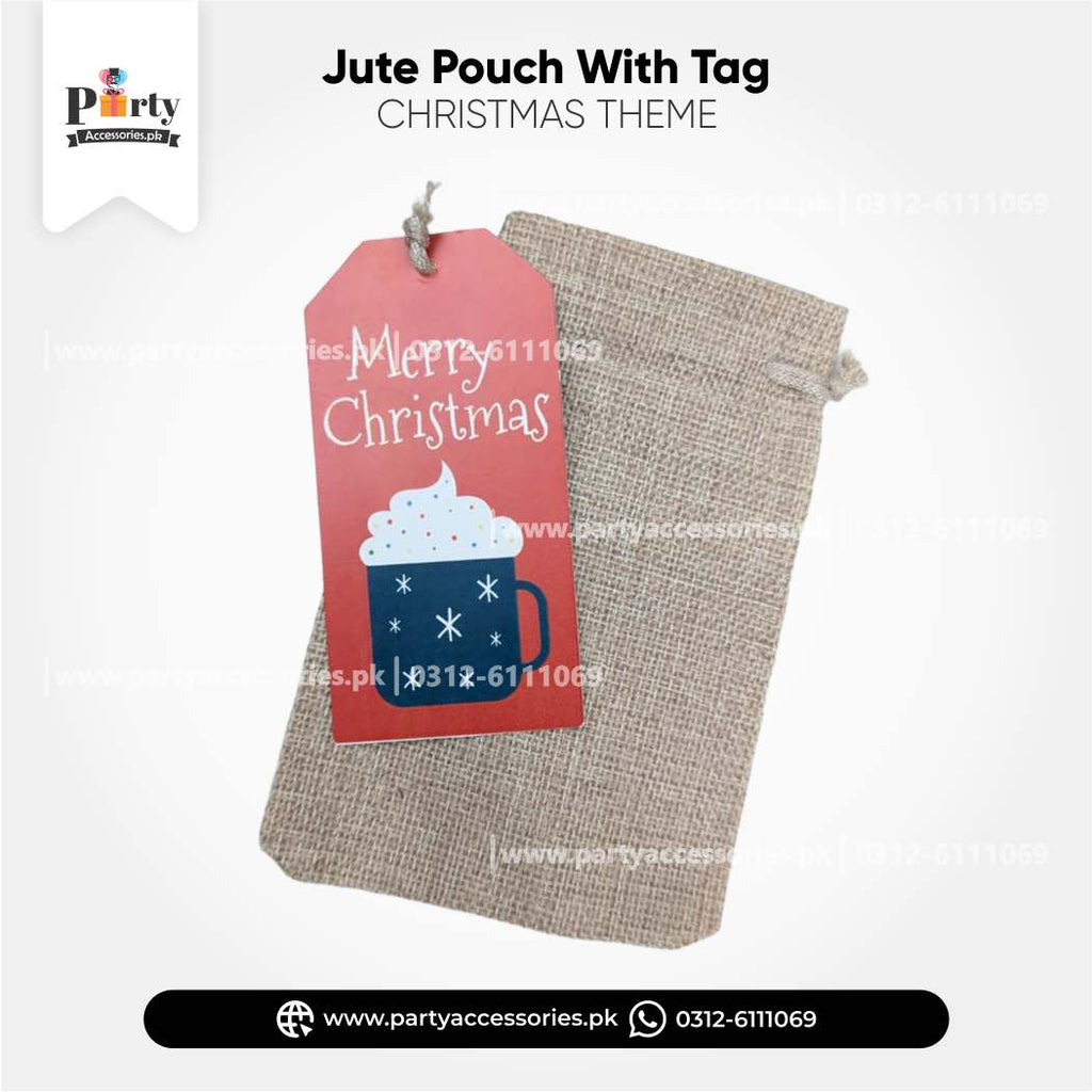 Christmas Jute Gift Pouch With Festive Tag 