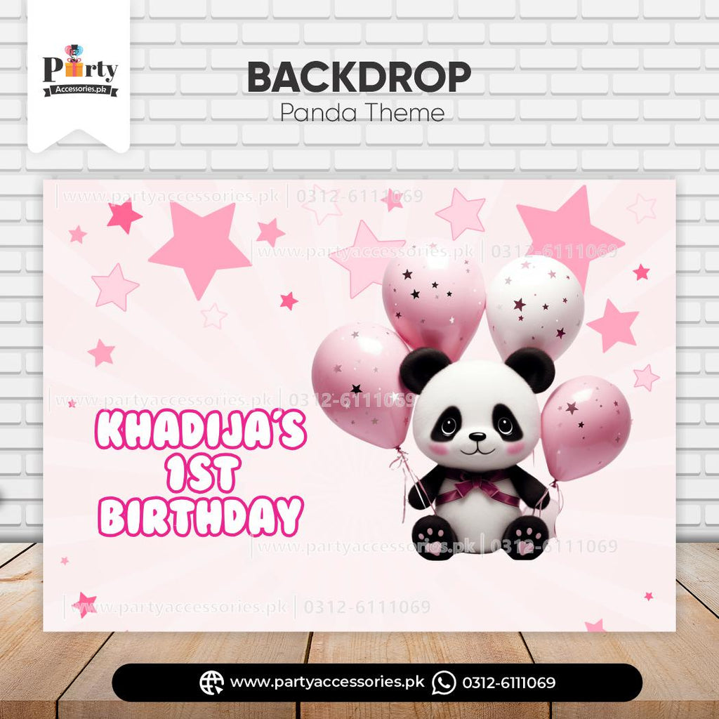 Panda girl theme customized birthday wall backdrop 