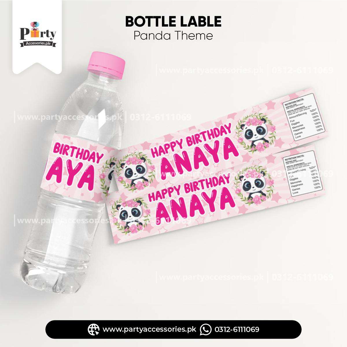 Panda Girl Theme Customized Bottle Labels for Birthday Party Drink Decoration
