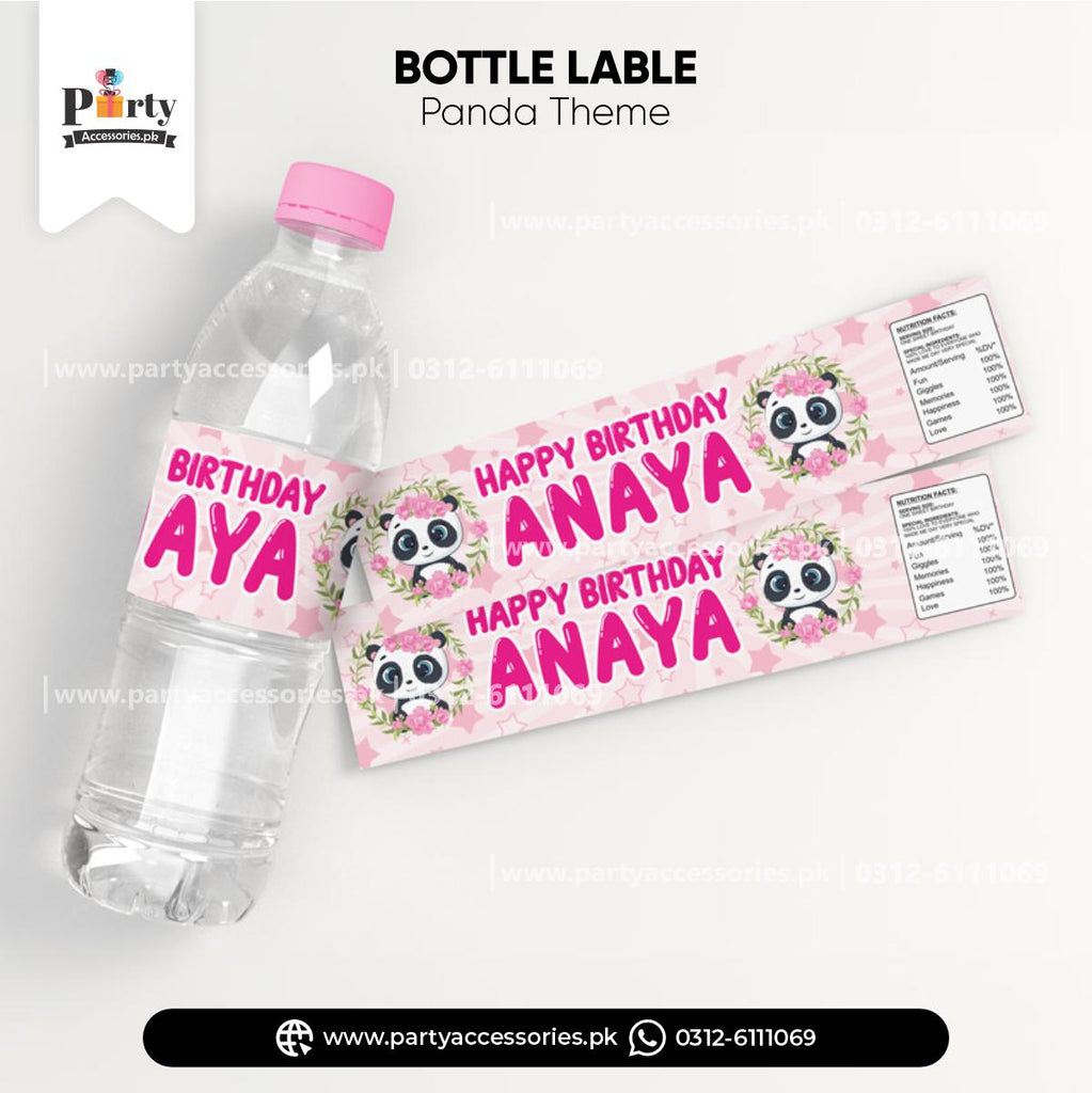 Panda Girl Theme Customized Bottle Labels for Birthday Party Drink Decoration