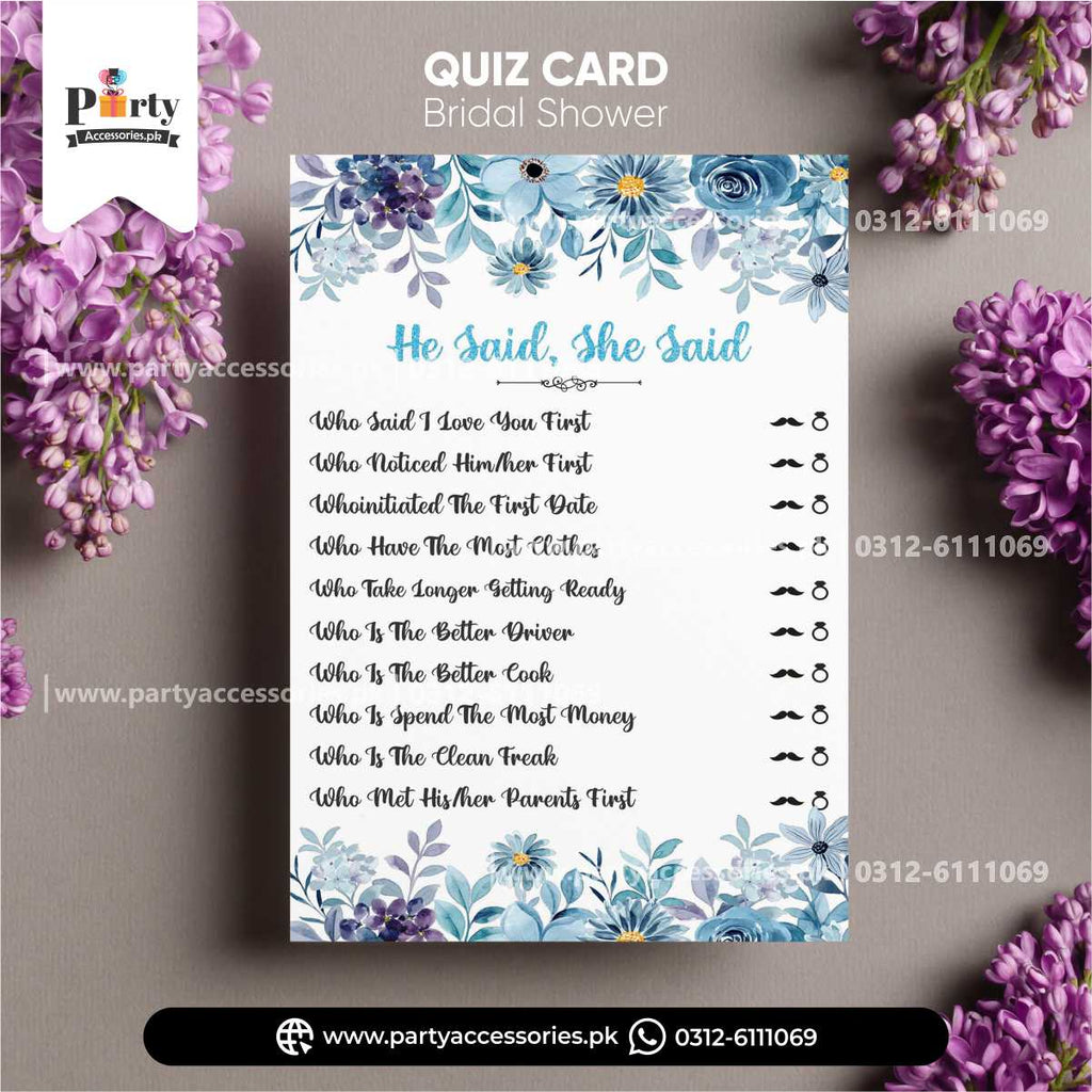 bride to be and groom to be quiz cards 