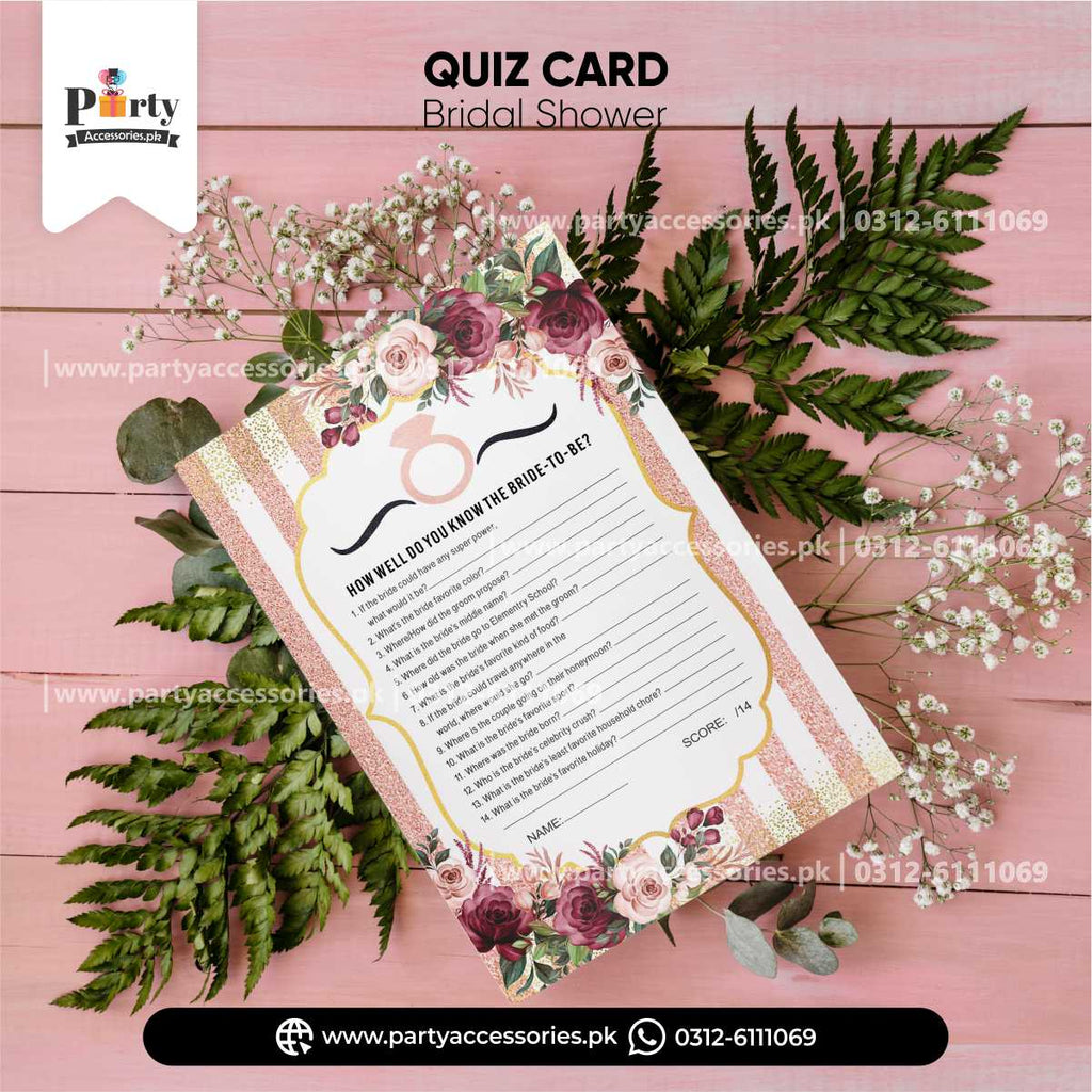 birdal shower theme customized cards how well do you know the bride 