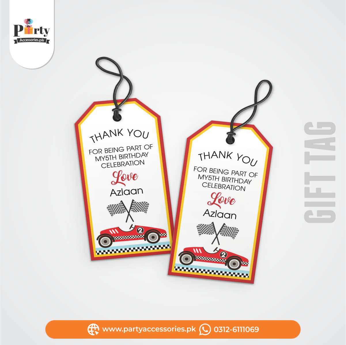 Two Fast Theme Customized Party Thank You Tags | Pack of 6