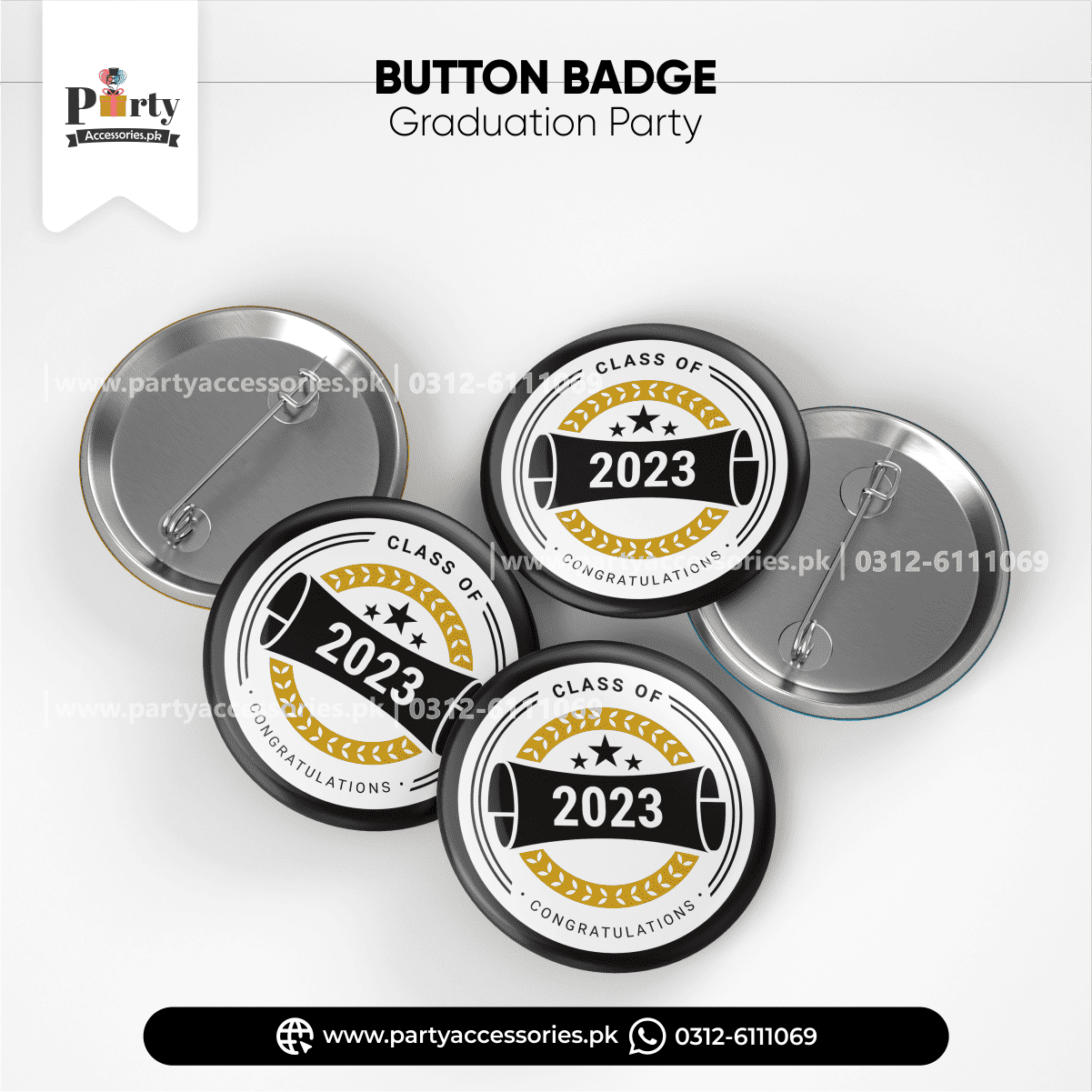 Graduation party theme customized button badges (pack of 6)