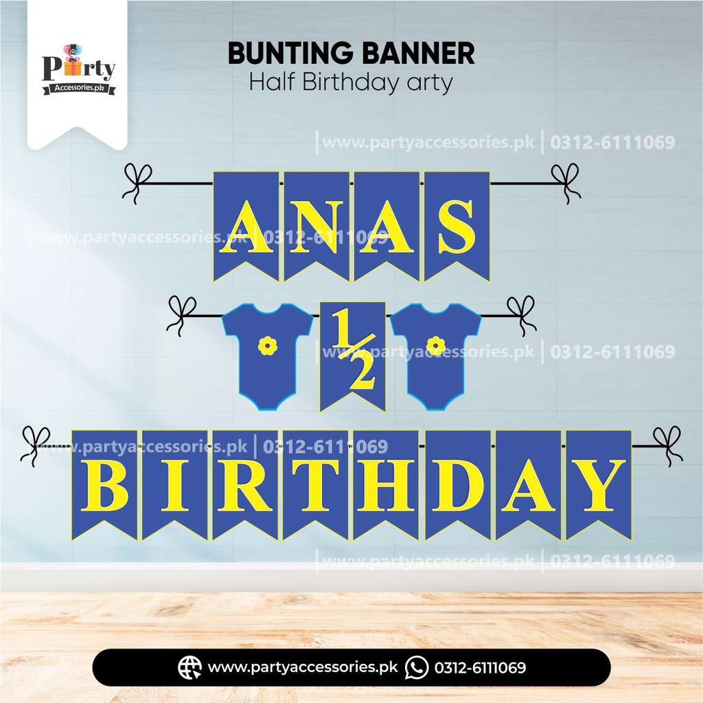 Half birthday | Customized Bunting banner for wall decoration romper shape in blue