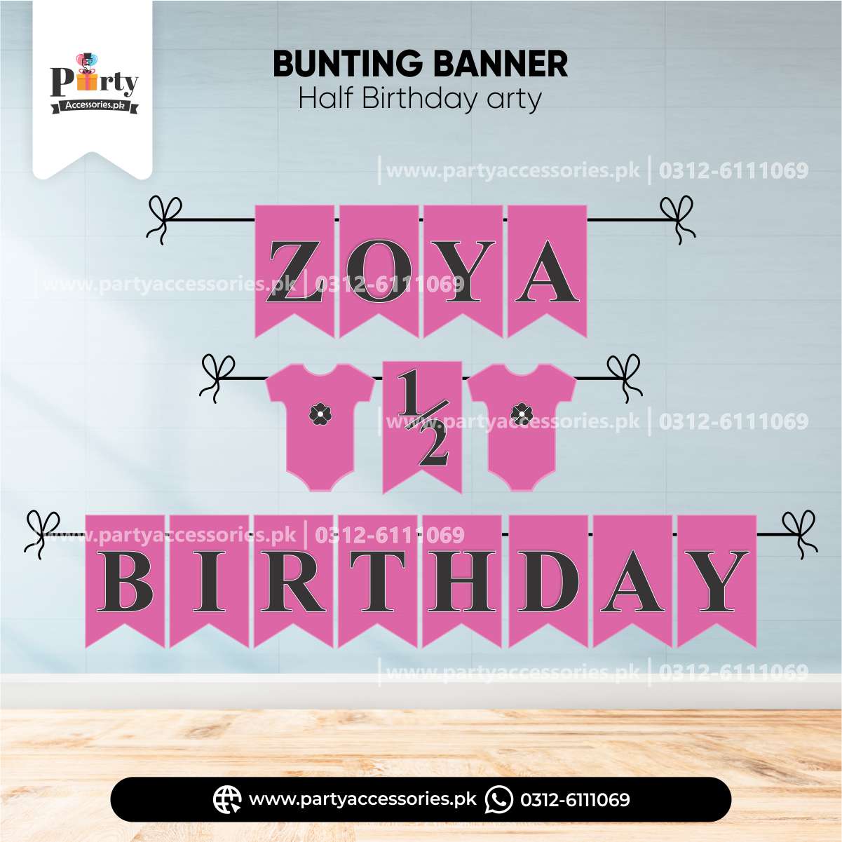 Customized half birthday Bunting banner for wall decoration romper shape