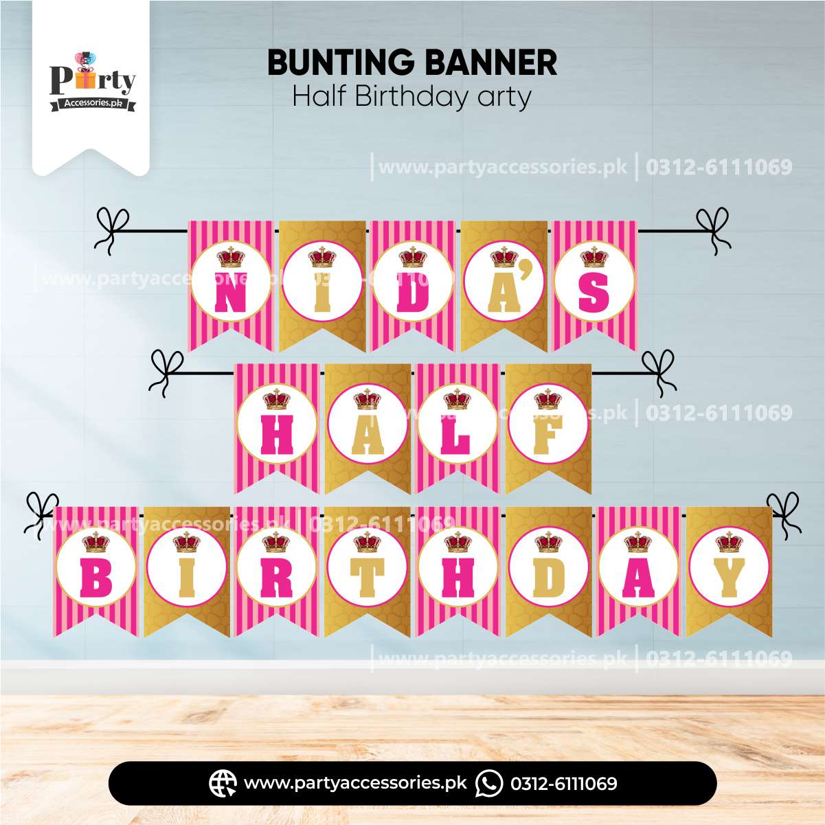half birthday theme customized bunting banner 
