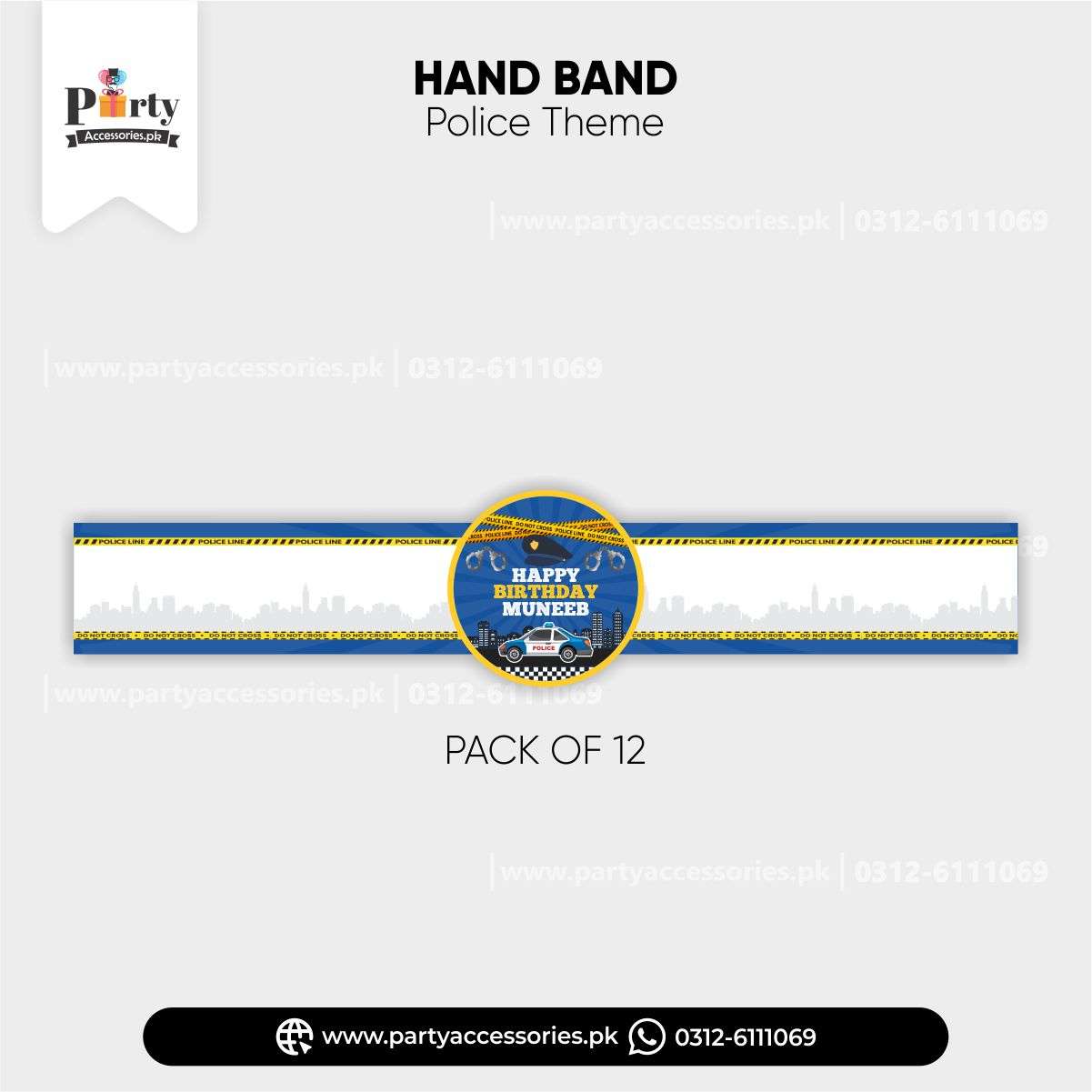 POLICEMAN THEME CUSTOMIZED BIRTHDAY WRIST BAND