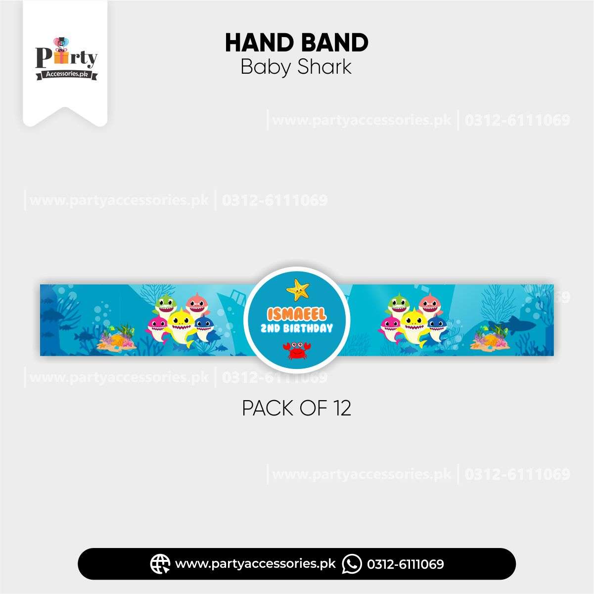 Party kid's hand band in baby shark theme 