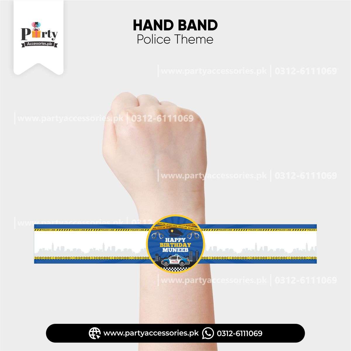 POLICEMAN THEME CUSTOMIZED BIRTHDAY HAND BANDS