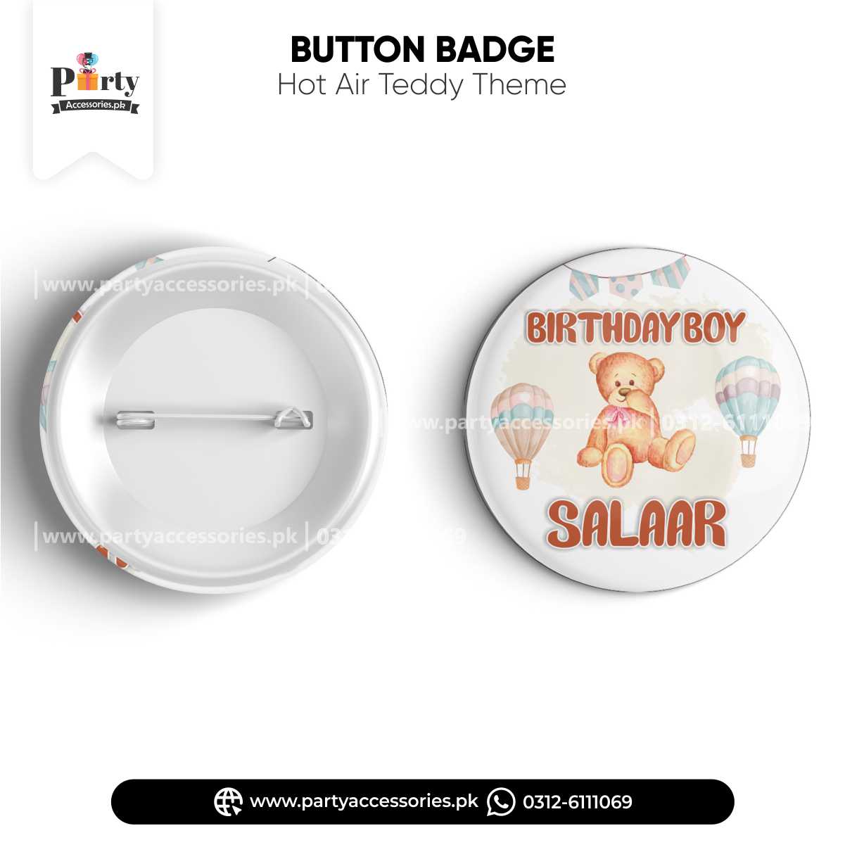 Hot Air Balloon Theme Customized Button Badge for Birthday Party Celebration