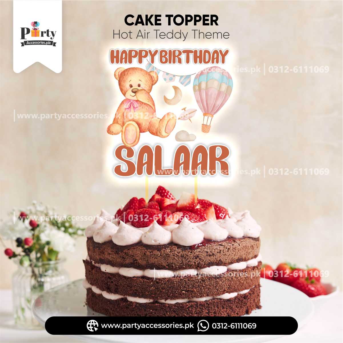 Hot Air Balloon Theme Customized Card Cake Topper for Birthday Decoration