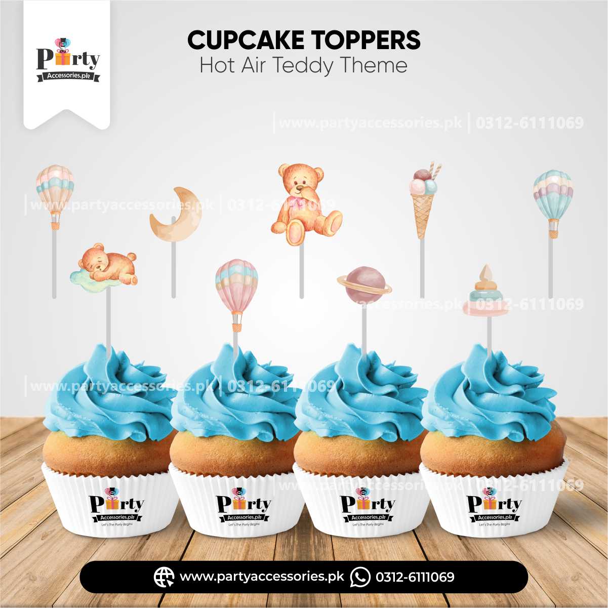 Hot Air Balloon Theme Cupcake Toppers for Birthday Party Table Decorations