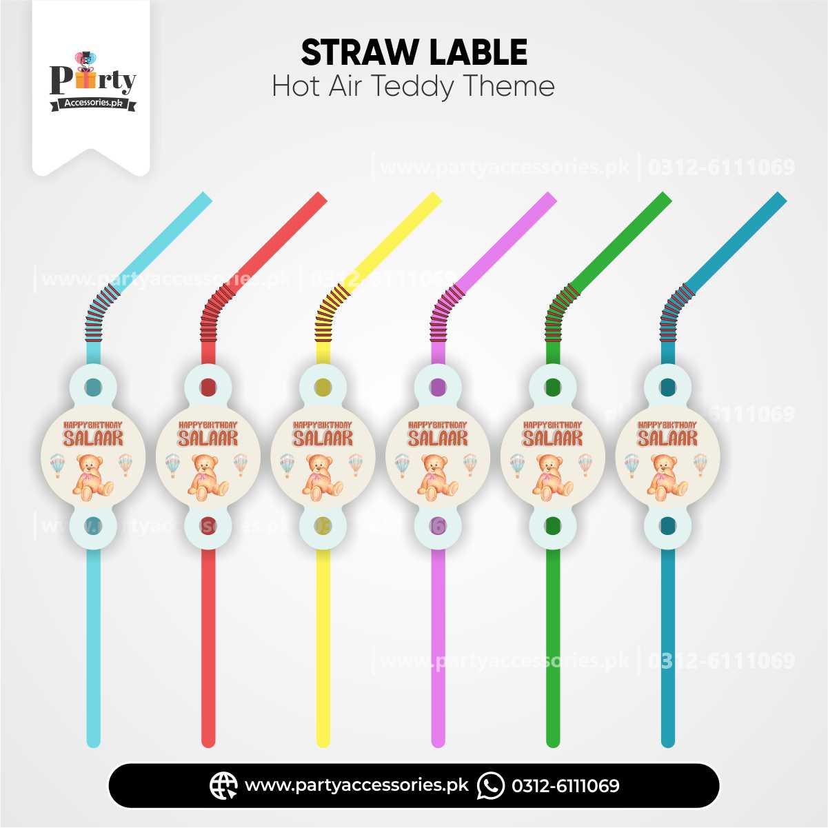 Hot Air Balloon Theme Straws with Custom Labels for Birthday Drink Accessories 