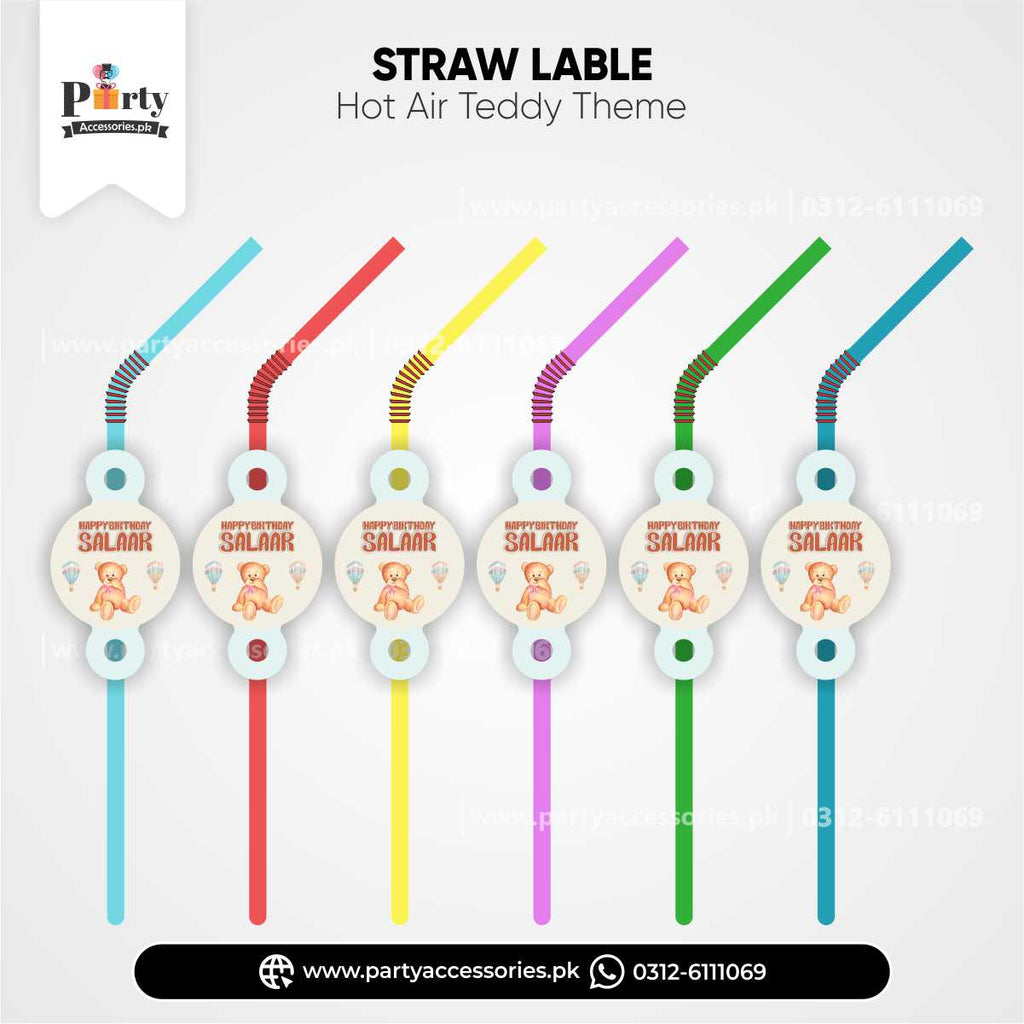 Hot Air Balloon Theme Straws with Custom Labels for Birthday Drink Accessories 