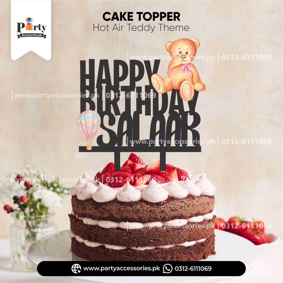 Hot Air Balloon Theme Customized Wooden Cake Topper for Birthday Cake Decorations
