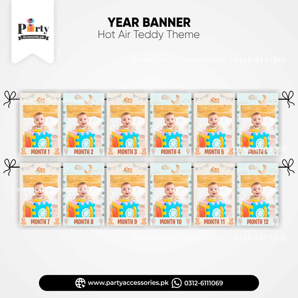 Hot Air Balloon Theme Customized Month Wise Year Picture Banner for Wall Decoration