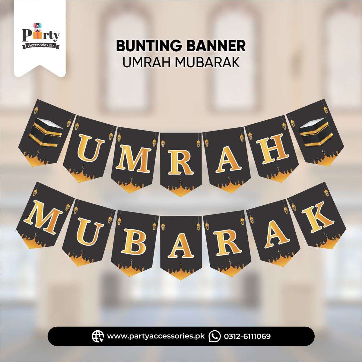 Umrah Mubarak Wall decoration bunting banner black and golden Combo