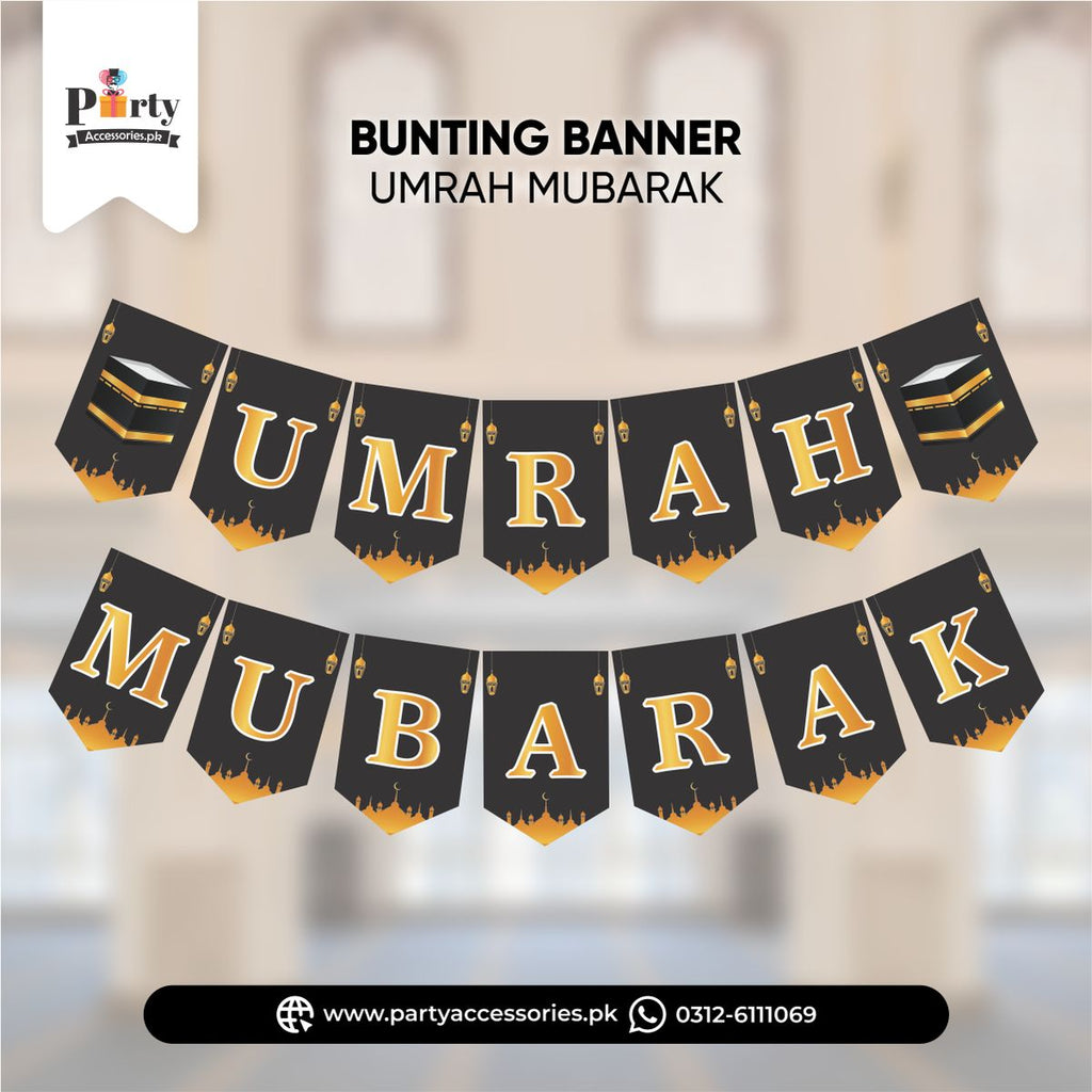 Umrah Mubarak Wall decoration bunting banner black and golden Combo