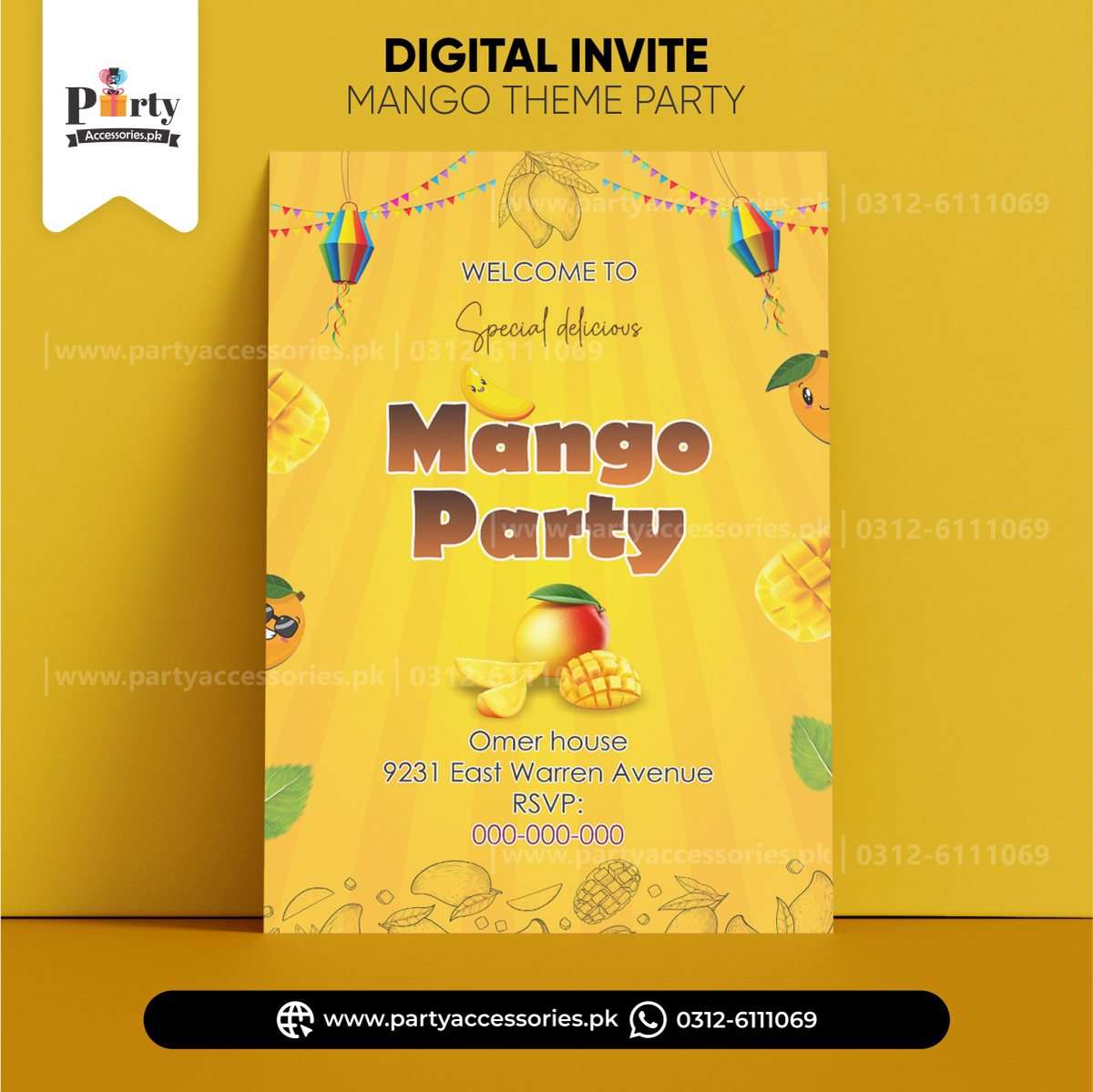 Mango Party Theme Customized Digital Invitation Card | Personalized Party Invitations