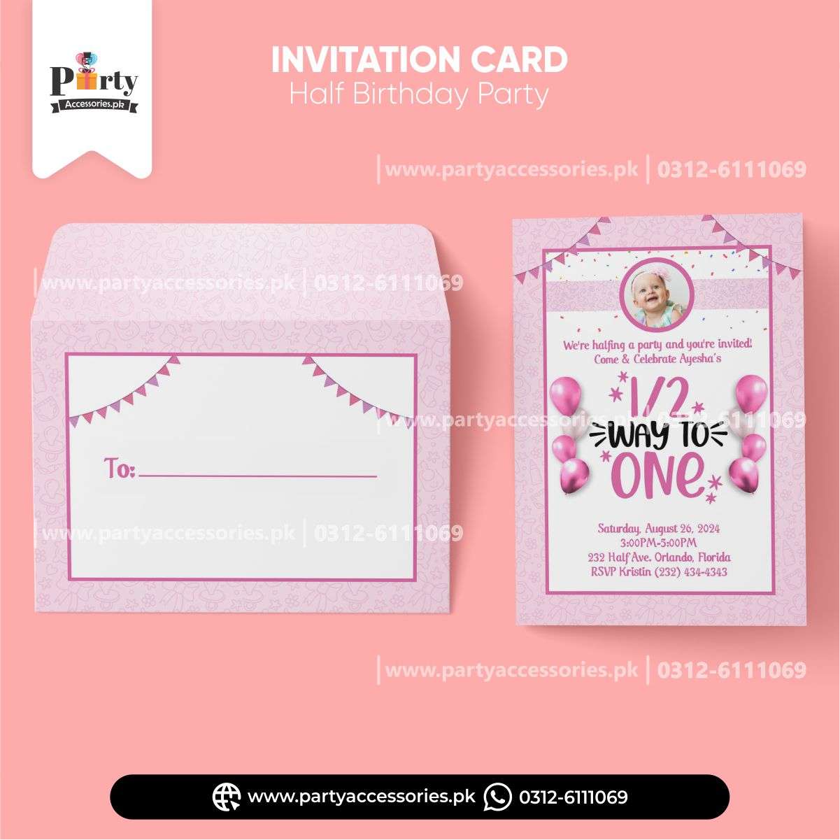 half birthday customized invitation cards 