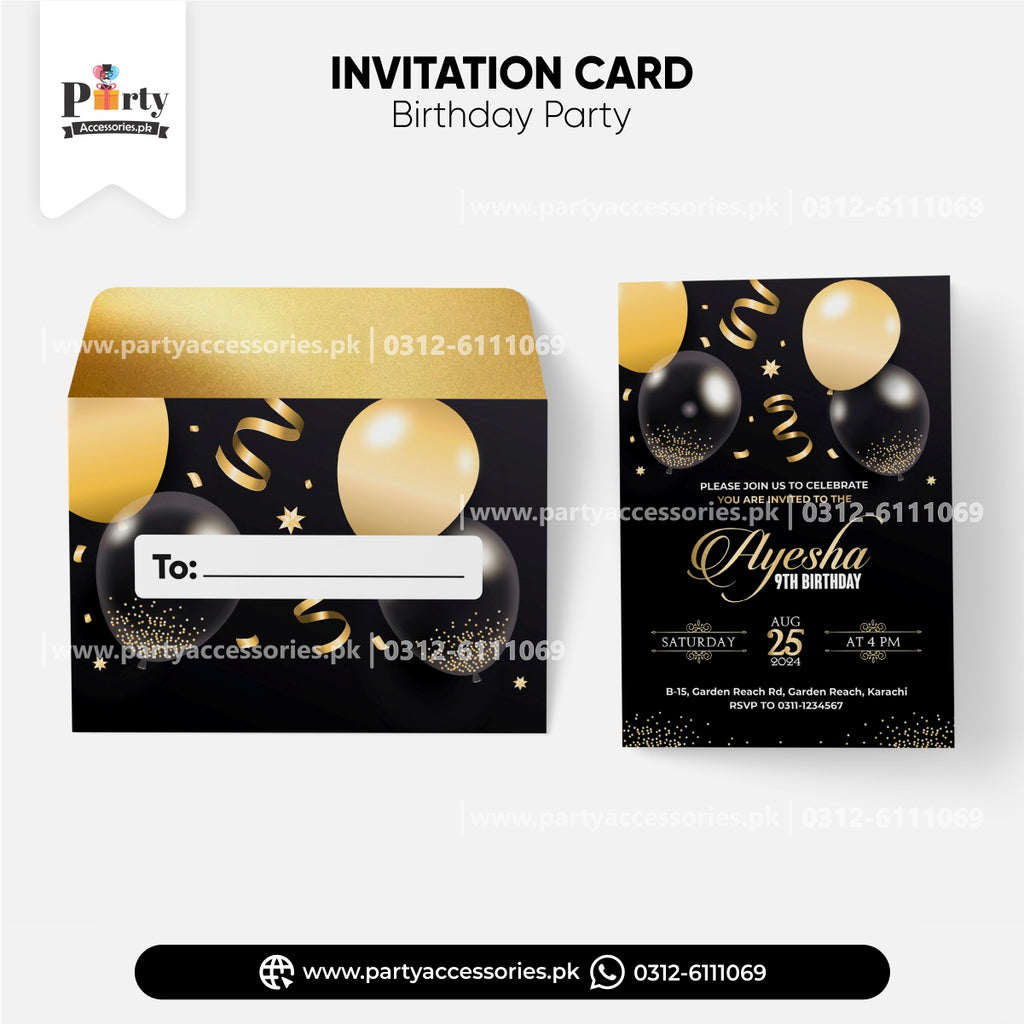 BLACK GOLDEN COLOR INVITE CARDS FOR BIRTHDAY PARTY 