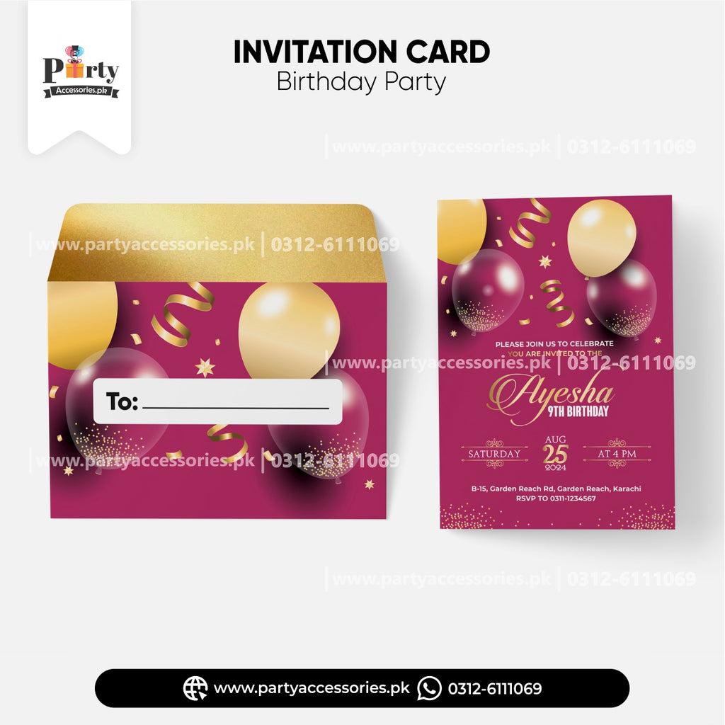 HAPPY BIRTHDAY PARTY INVITES IN PINK COLOR THEME 