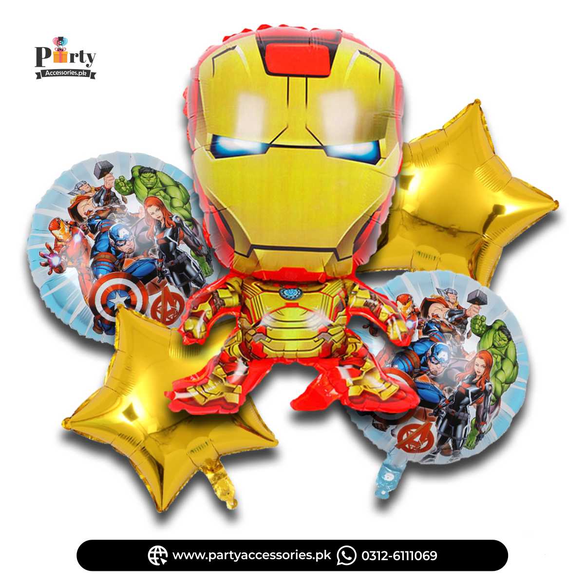 Iron Man Shape Birthday Party Decoration Exclusive Foil Balloons Set of 5 pcs
