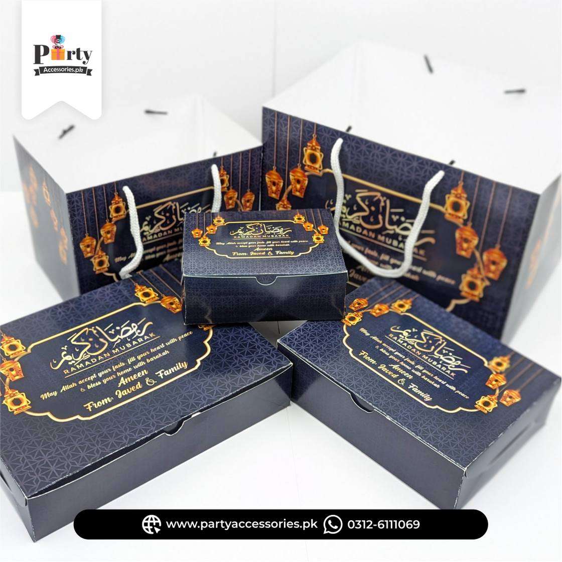 Ramadan Khajoor Card Boxes with Carry Bags – Customized Khajoor Distribution Set
